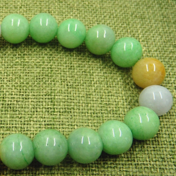 Certified 3 Colours Natural Grade A Jade Jadeite 10mm Beads Stretchy Bracelet - Picture 2 of 7
